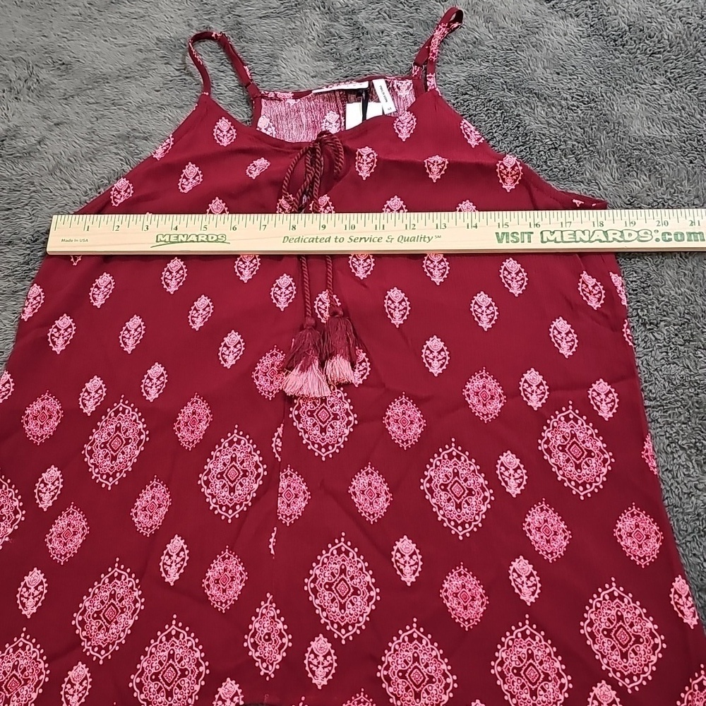 LUQ Flowy Bohemian Tank Top Maroon Pink Tassel Tie Front Size M NEW - Picture 7 of 8